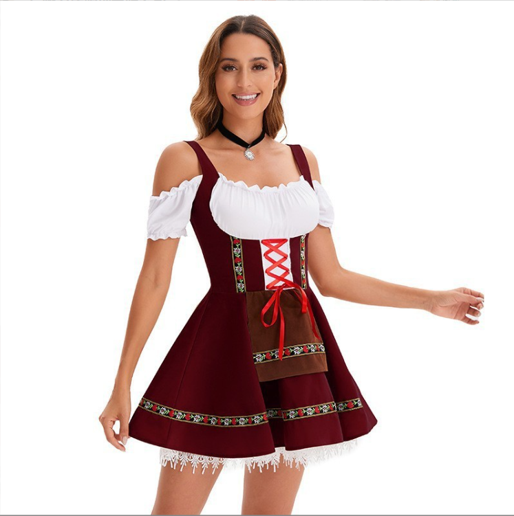 Традиционное баварское платье Dirndl с открытыми плечами Фестивальный костюм